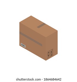 Cardboard brown box, crate box 3d, isometric box. Vector illustration.