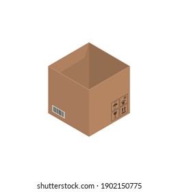 Cardboard brown box, crate box, isometric box. Vector illustration.