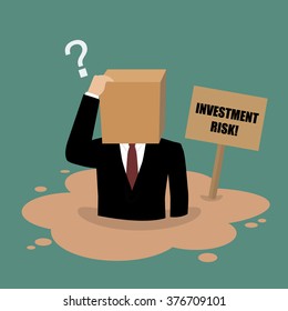 Cardboard businessman sinking in a quicksand. Investment risk concept