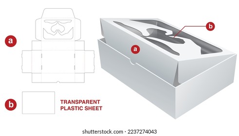 cardboard cake box with hand heart window and transparent plastic sheet die cut template