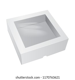 Cardboard Cake White Box. For Fast Food, Gift, etc. Vector Mockup. Carry Packaging. Template of package. for your design