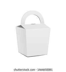 Cardboard Cake White Box. For Fast Food, Gift. Vector Mockup template of package. Carry Packaging for your design