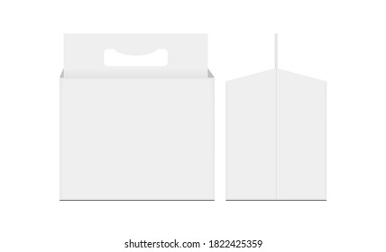 Cardboard Carrier Packing Box With Handle For Bottle Beer, Front And Side View. Vector Illustration