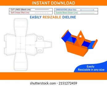 Cardboard carry box with handle dieline template and 3D box design