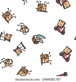 cardboard character box package vector seamless pattern thin line illustration