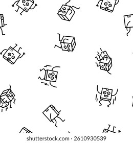 cardboard character box package vector seamless pattern thin line illustration