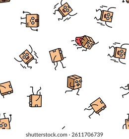 cardboard character box package vector seamless pattern thin line illustration