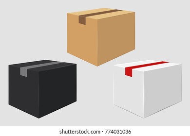 Cardboard Close Box. Side View. Package Design. Isolated on Gray