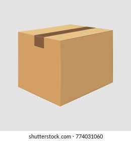 Cardboard Close Box. Side View. Package Design. Isolated on Gray