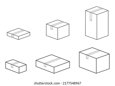 Cardboard closed box. A set of icons for closed parcels with an empty outline. Vector illustration