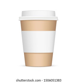 Cardboard Coffee Cup With Sleeve Mockup - Front View. Vector Illustration