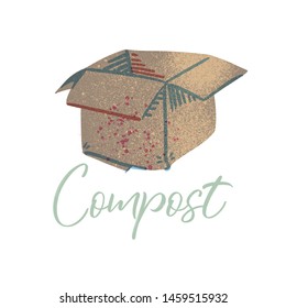 Cardboard to compost. Organic waste theme. Illustration for home food processing and compost, organic waste, zero waste, environmental problem. 
