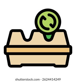 Cardboard container showing recycling symbol, representing eco conscious food packaging and waste reduction