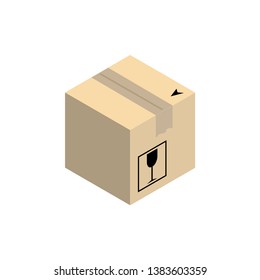 Cardboard corrugated box. Concept for cargo shipping. Isometric vector illustration isolated on white background.