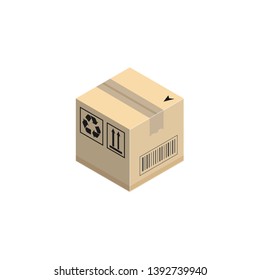 Cardboard corrugated box. Concept for cargo shipping. Isometric vector illustration isolated on white background.