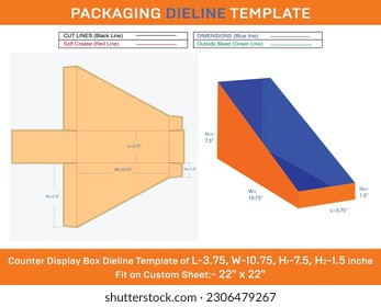 Cardboard Counter Display Box Delline Template for Food Retaile L 3.75xW 10.75xH1 7.5xH2 1.5 inche