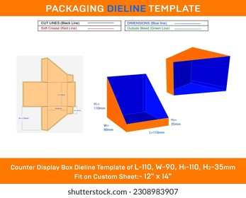 Cardboard counter display box dieline template for Phn Cases L 110xW 90xH1 110xH2 35mm