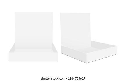 Cardboard Counter Display Box Mock Up In Front And Side View. Vector Illustration