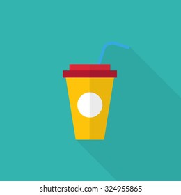 Cardboard cup in a flat style  with long shadow