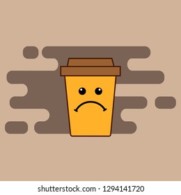 Cardboard cup with a plastic lid, sadness emoticon.