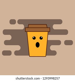 Cardboard cup with a plastic lid, a smile emoticon.