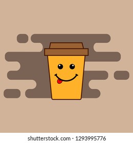 Cardboard cup with a plastic lid, smiley smile.