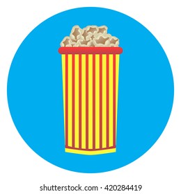 Cardboard cup of popcorn icon. Movie and cinema,  popcorn box or popcorn isolated. Vector flat design illustration