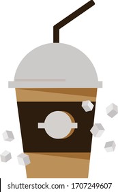 A cardboard Cup of take-away coffee with a drinking straw and sugar lumps. The concept of fast food and fast food. Vector drawing.