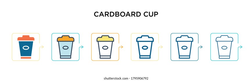 Cardboard cup vector icon in 6 different modern styles. Black, two colored cardboard cup icons designed in filled, outline, line and stroke style. Vector illustration can be used for web, mobile, ui