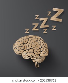 Cardboard cut brain with Zzz signs representing rest, mind and mental health.