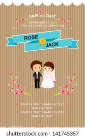 Cardboard Cute Wedding Invitation Card Template Vector/Illustration