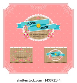 Cardboard Cute Wedding Invitation Thank you Card banner Template set Vector/Illustration