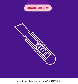 Cardboard Cutter Vector Icon, The outlined symbol of sharp tool for carton cut. Simple, modern flat vector illustration for mobile app, website or desktop app  