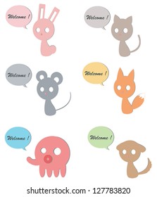 Cardboard design of animals and pet use for welcoming graphics icon set with speech bubble, create by vector