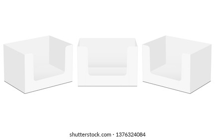 Cardboard display boxes mockups isolated on white background. Vector illustration