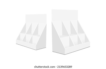 Cardboard Display Boxes With Shelves, Side View, Isolated on White Background. Vector illustration