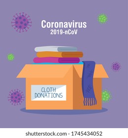 cardboard donation box clothes, social care, during coronavirus covid 19 vector illustration design