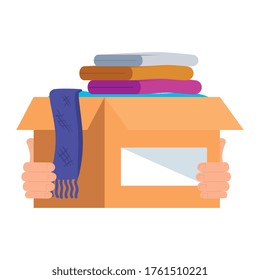 cardboard donation box clothes, social care, volunteering and charity concept vector illustration design
