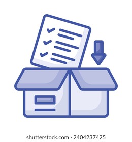 Cardboard down arrow concept icon of order fulfillment, package delivered vector design