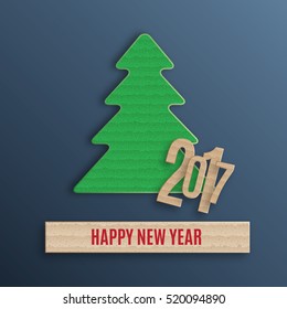 Cardboard fir-tree. New year background. EPS10 vector