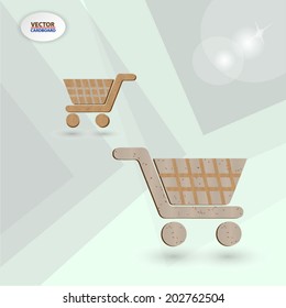 cardboard Flat icon of shopping chart. vector background