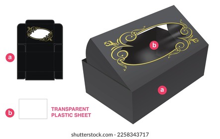 Cardboard flip box with ellipse frame window die cut template and 3D mockup