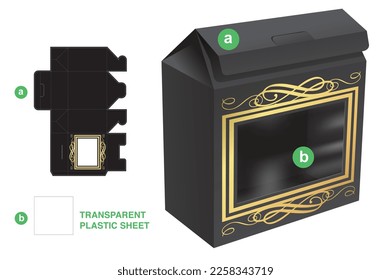 Cardboard flip box with frame window die cut template and 3D mockup