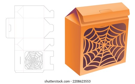 Cardboard flip box with stenciled Halloween window die cut template and 3D mockup