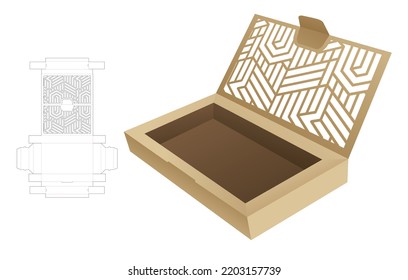 caja de cambios de cartón con patrón estampado en la plantilla de corte flip-die y simulación 3D