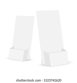 Cardboard flyer holders mockups isolated on white background. Vector illustration