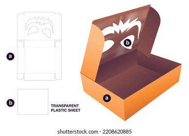 cardboard folding box with stenciled Halloween window die cut template and 3D mockup