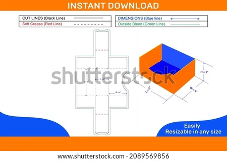 Cardboard Folding tray box dieline template and 3D render file box design
