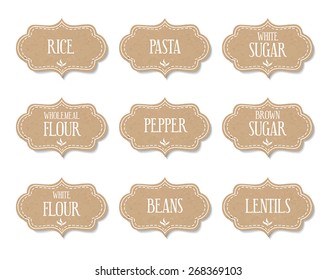 Cardboard Food Labels Or Stickers. Can Be Used To Mark Kitchen Food Containers.