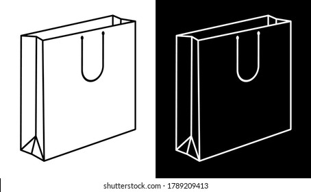 cardboard gift bag. Holiday gifts. Icon. Black and white vector